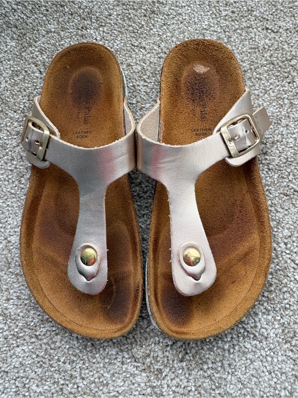 Girls' T-Strap Metallic Toe-Post Sandals Leather Flats Made In Italy Size 3